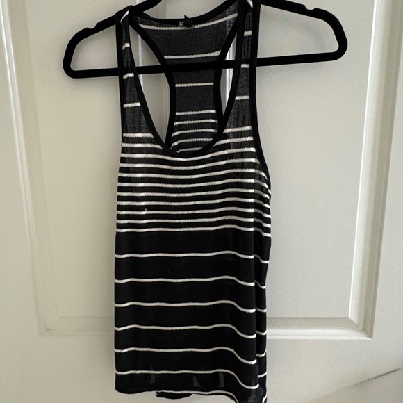 Black & White Striped Racerback Tank Top | Lightweight & Semi-Sheer - Size M - Picture 1 of 4